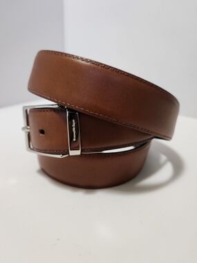 E. Zegna Men's Reversible Black/Brown Leather Dress Belt Size 43"